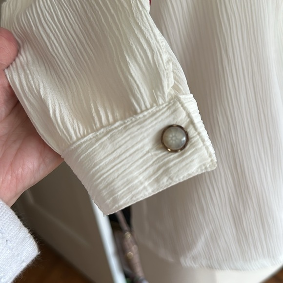 ROYAL DEL Vintage 70s White Crepe Button Down Shirt Lace Embellished Collar S - Picture 5 of 15